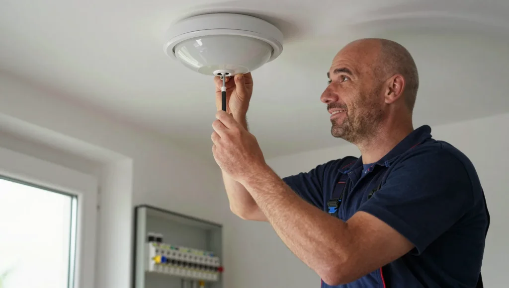 Reparatur einer Deckenleuchte in einer Altbauwohnung.