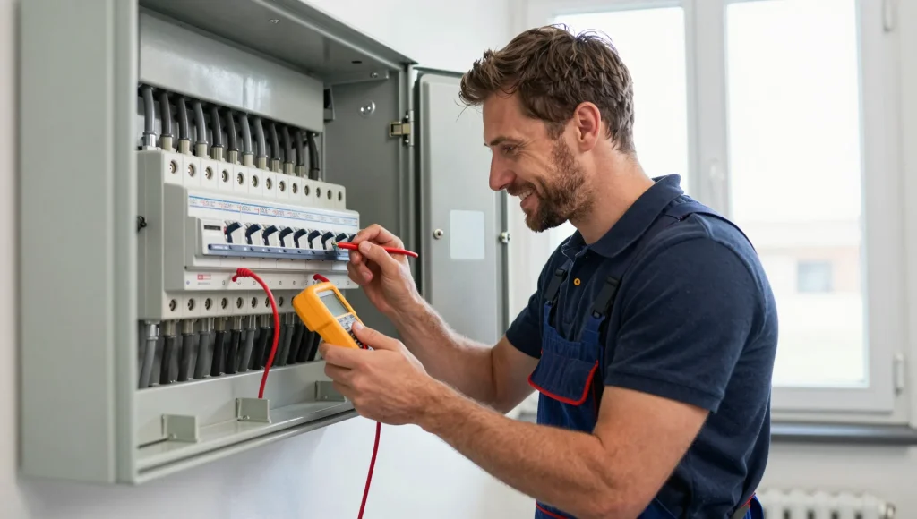 Messung an einem Sicherungskasten mit einem Multimeter.