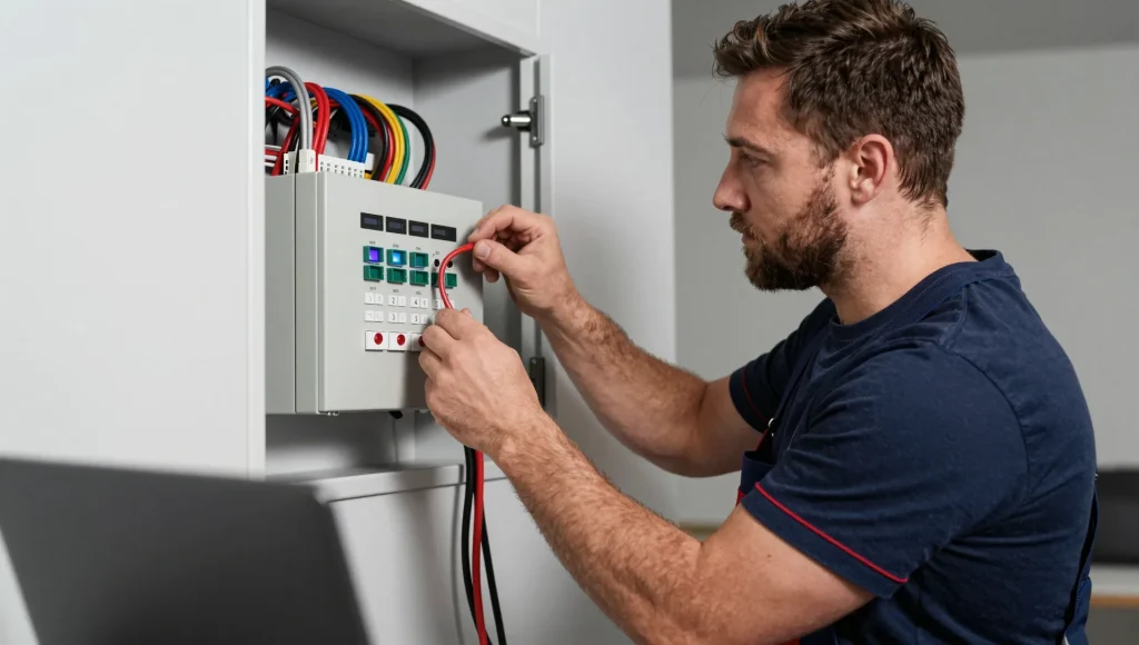 Verkabelung eines KNX-Bussystems im Verteiler.