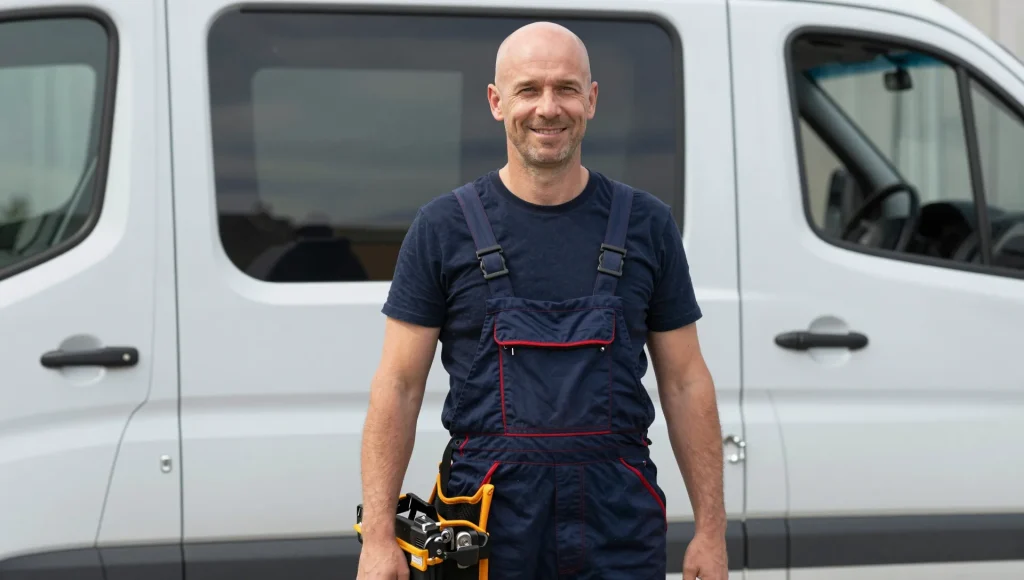 Team einer Elektrofachkraft am Servicefahrzeug.