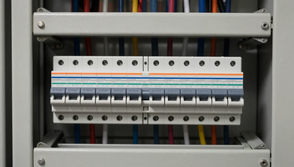 Verteilerschrank in einem umgenutzten Gewerbegebäude.