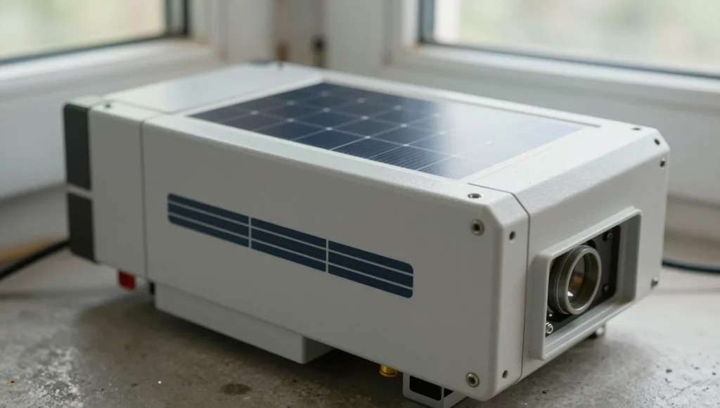 Detailansicht eines Wechselrichters für eine Photovoltaikanlage.
